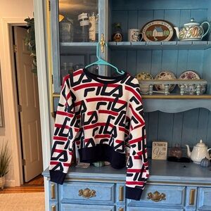 Fila White, Red & Navy Logo Crewneck Sweater